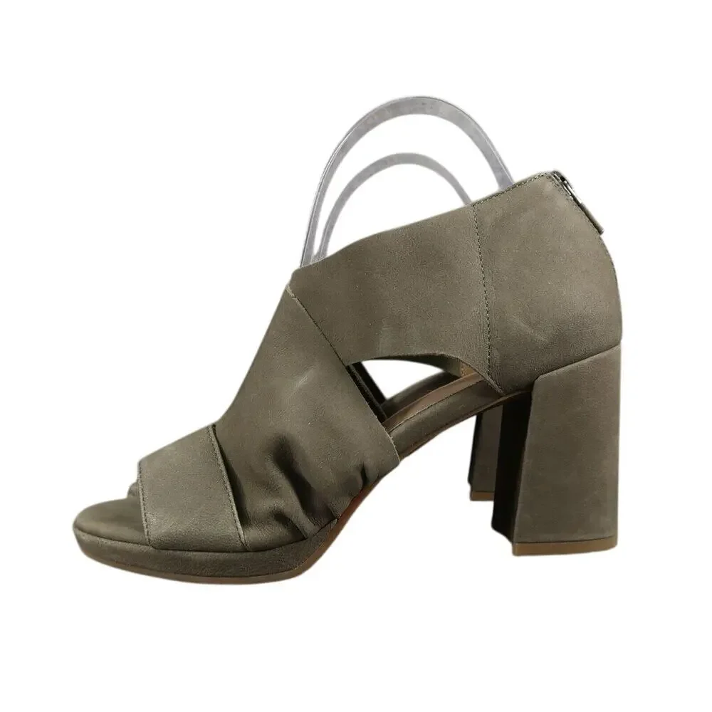 Eileen Fisher Shoes Womens 7.5 Sandal Block Heel Fashion Marla Leather Olive Zip